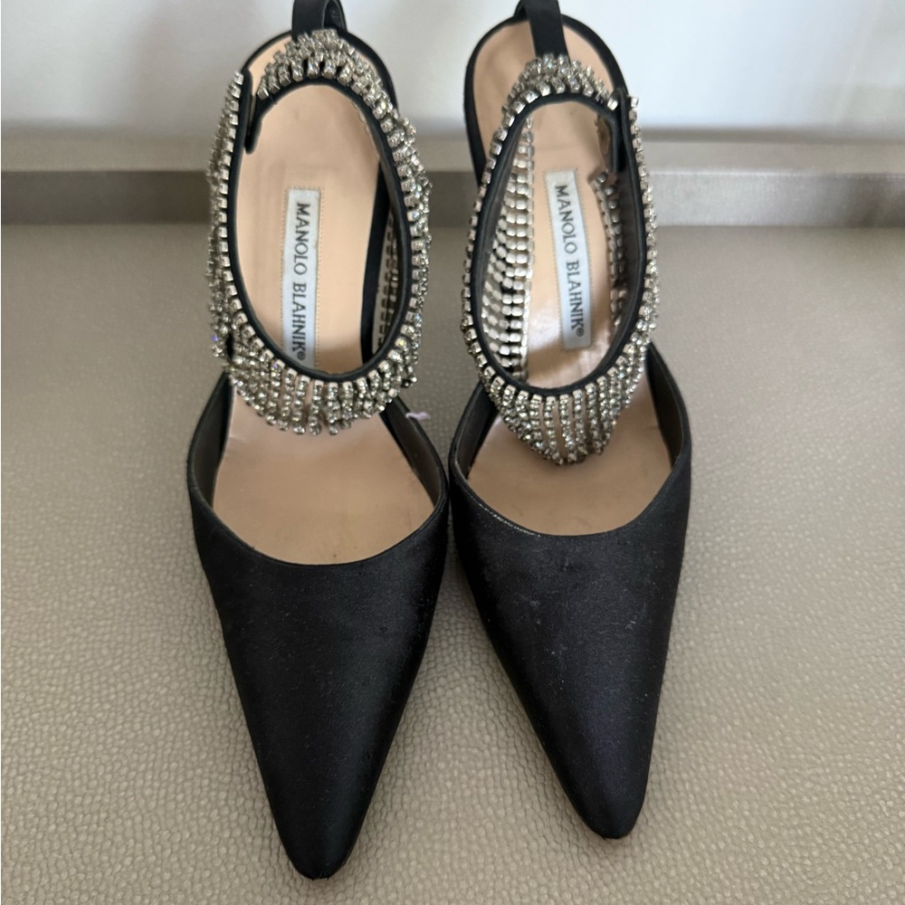 Manolo Blahnik Rhinestone Ankle Satin Heel - Size 40 NWOT